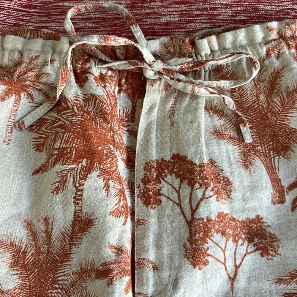 Vintage Jamaica Bay Linen Palm Tree Print Pants Size Medium - Picture 2 of 7